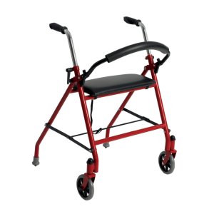 Drive Medical Two Wheeled Walker with Seat - Supports up to 300 lbs, Red, Pack of 1, 1239RD